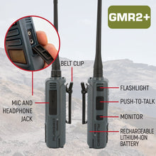 Load image into Gallery viewer, GREAT OUTDOORS PACK - GMR2 GMRS and FRS Two Way Handheld Radios with Lapel Mics and XL Batteries
